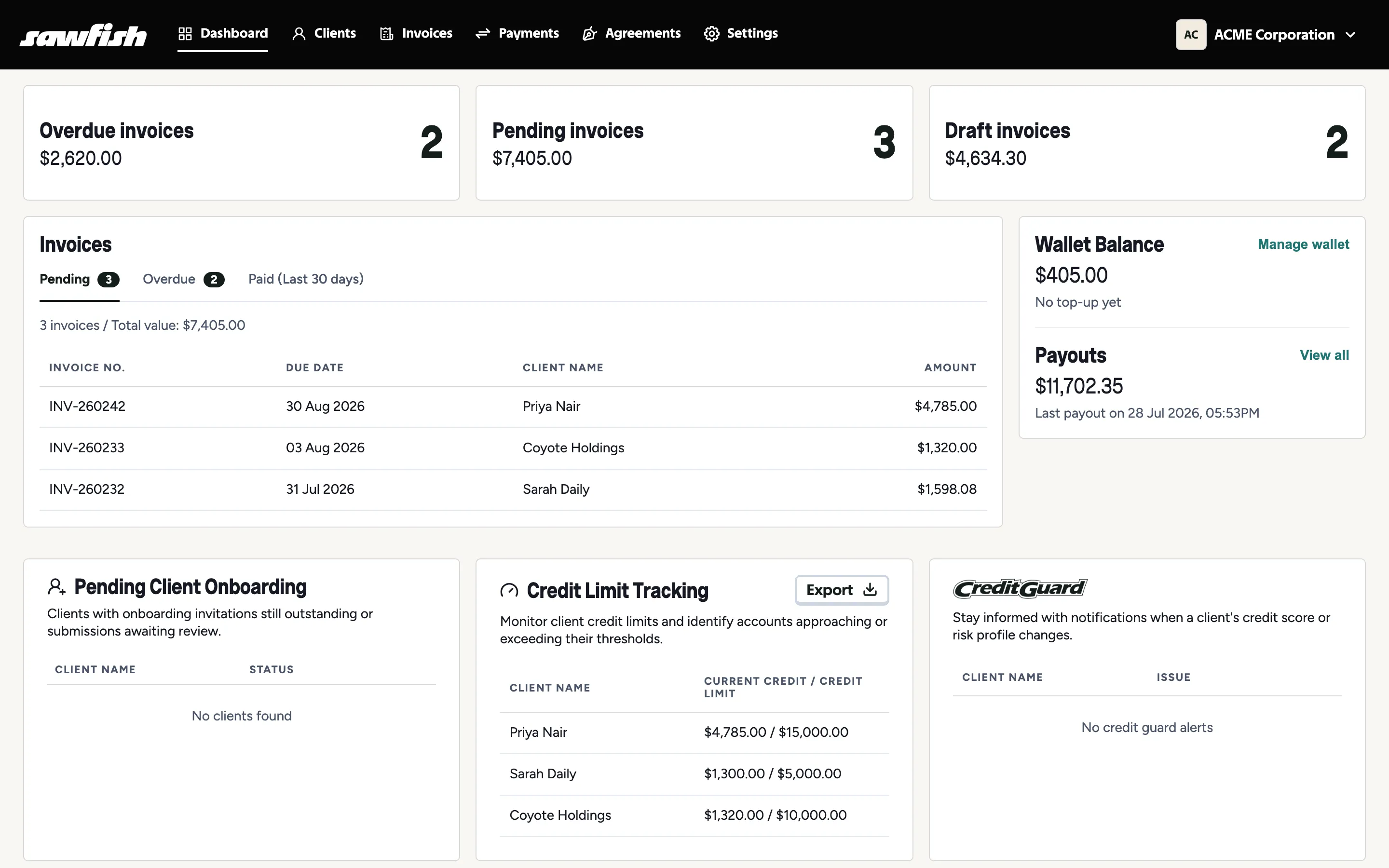 The Sawfish dashboard