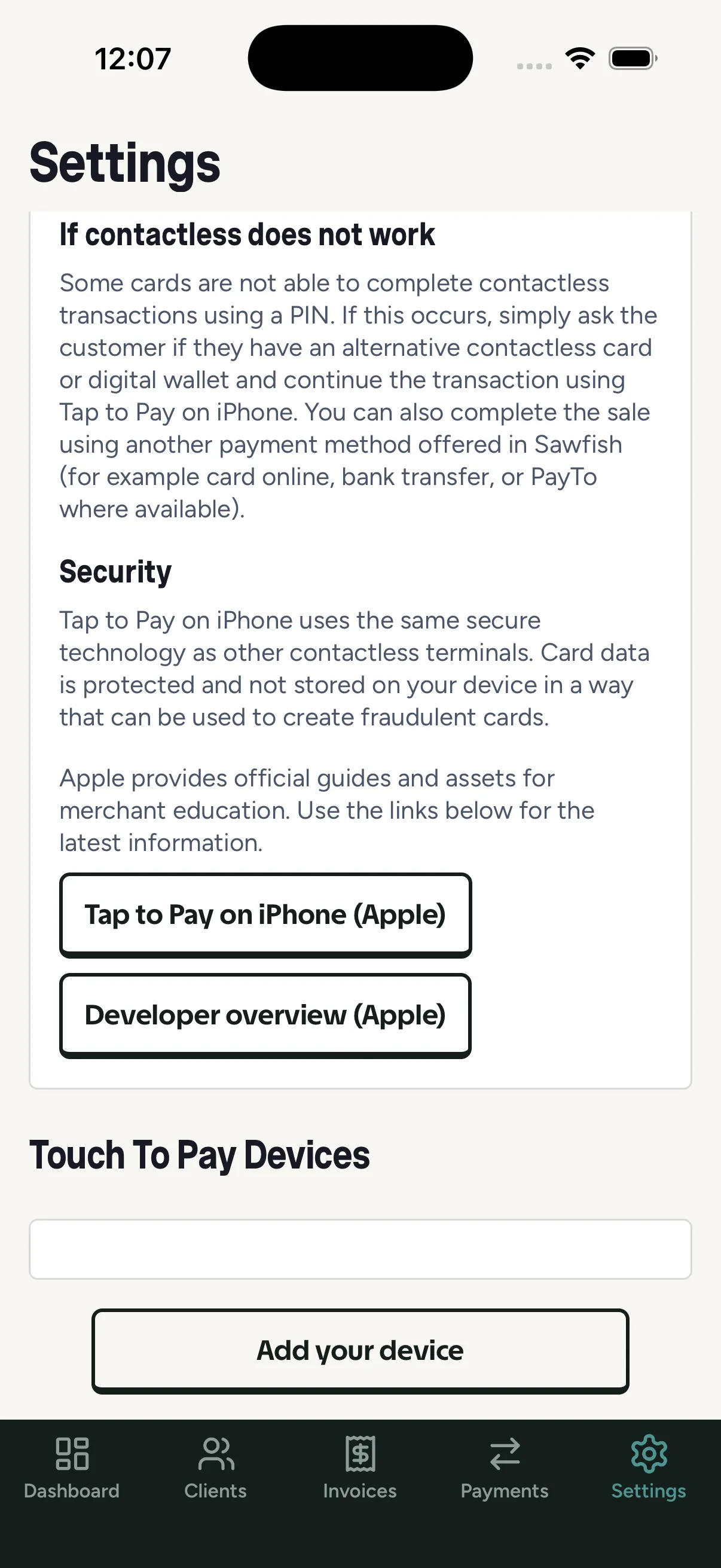 The device registration section with the Add your device button