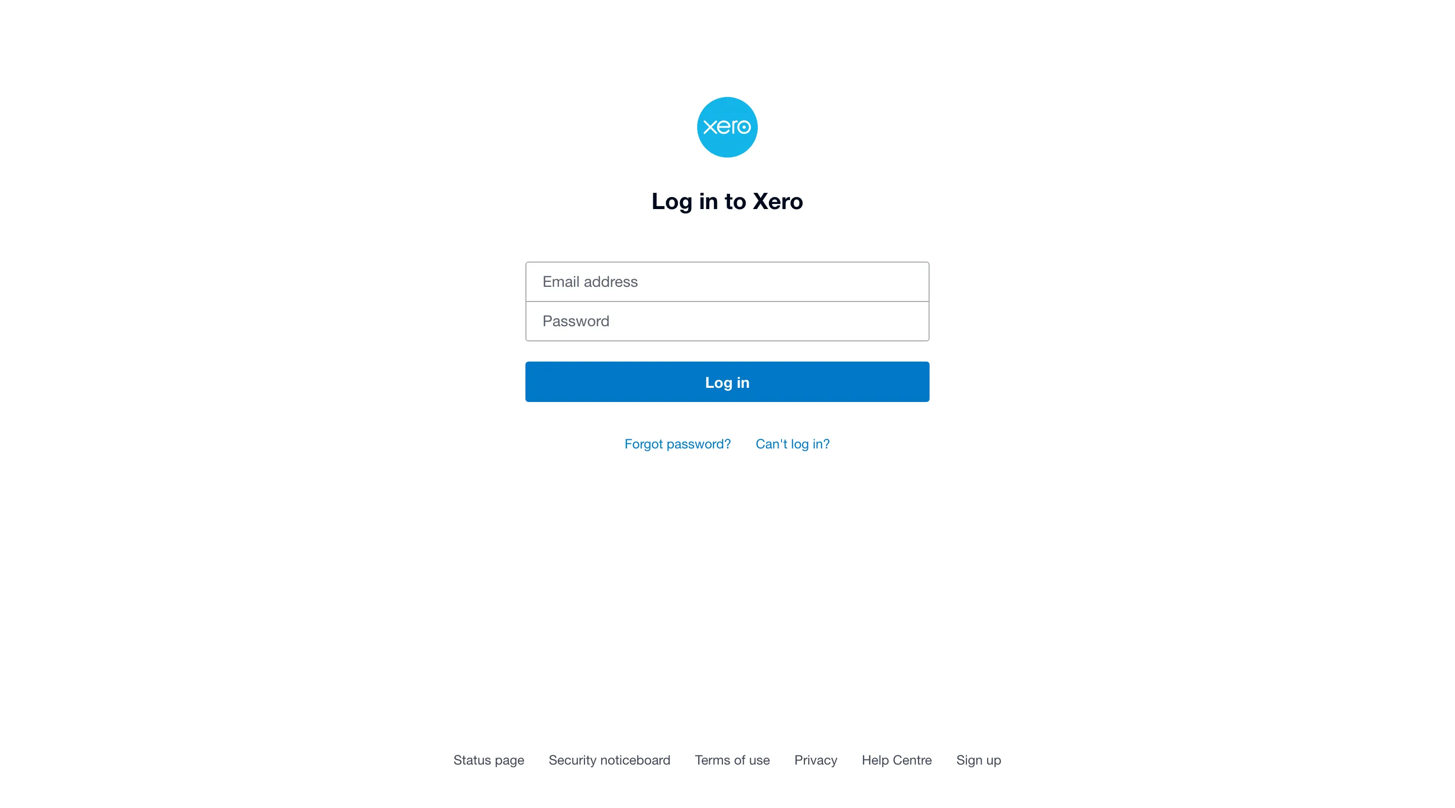The Xero sign-in page you land on after choosing Connect Xero